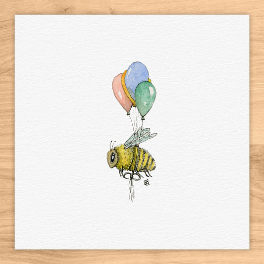 Bee and Balloons Tiny Art Watercolor Print