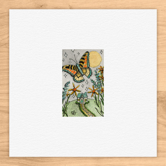 Butterfly Landscape Tiny Art Watercolor Print