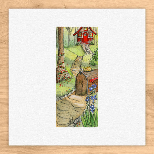 Forest Cabin Tiny Art Watercolor Print