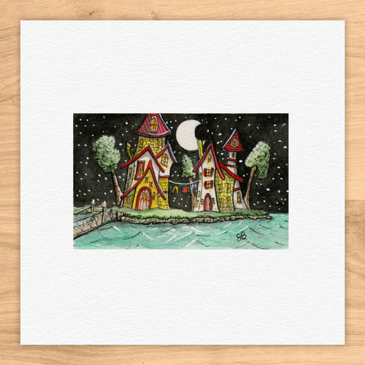 Crooked Homes Tiny Art Watercolor Print