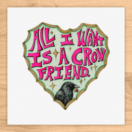 Crow Friend Tiny Art Watercolor Print