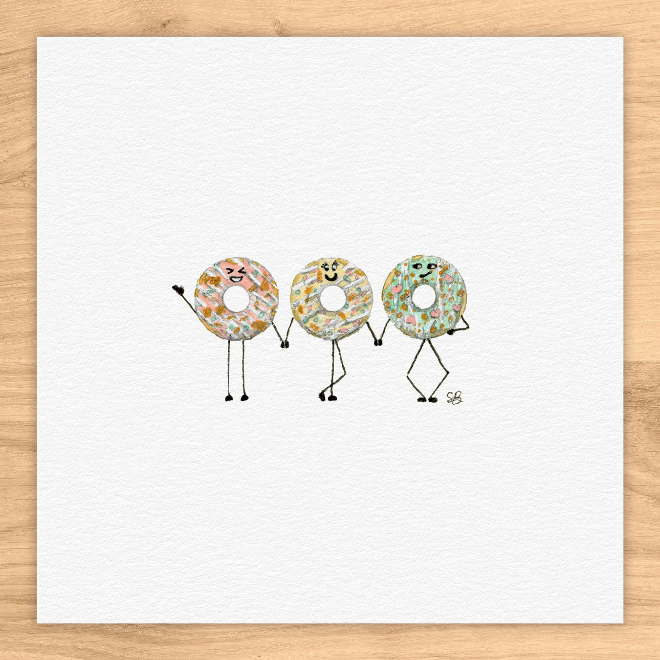 Donut Friends Tiny Art Watercolor Print