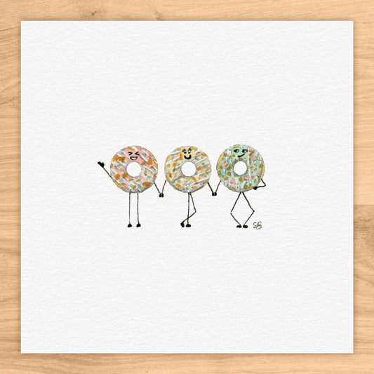 Donut Friends Tiny Art Watercolor Print