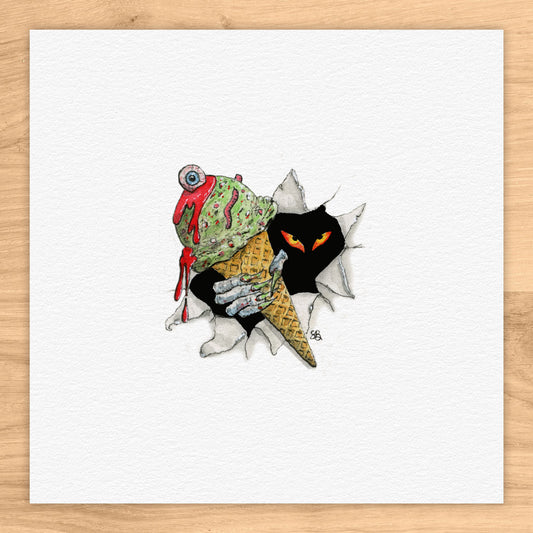 "Eyes Scream" Ice Cream Monster Tiny Art Watercolor Print