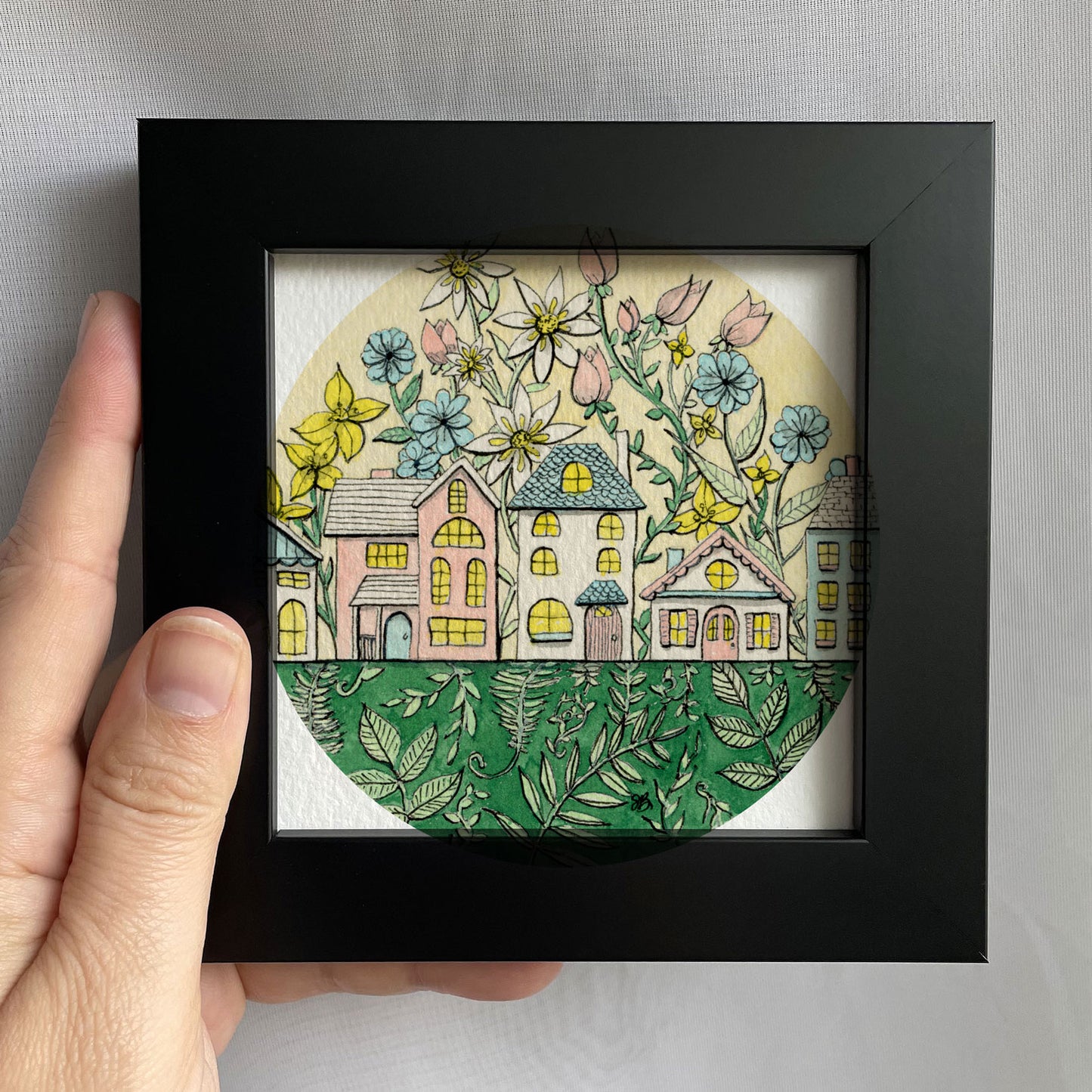 Floral Pastel Homes Tiny Art Watercolor Print