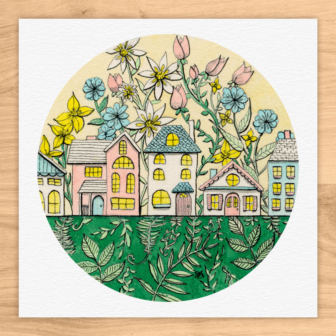 Floral Pastel Homes Tiny Art Watercolor Print