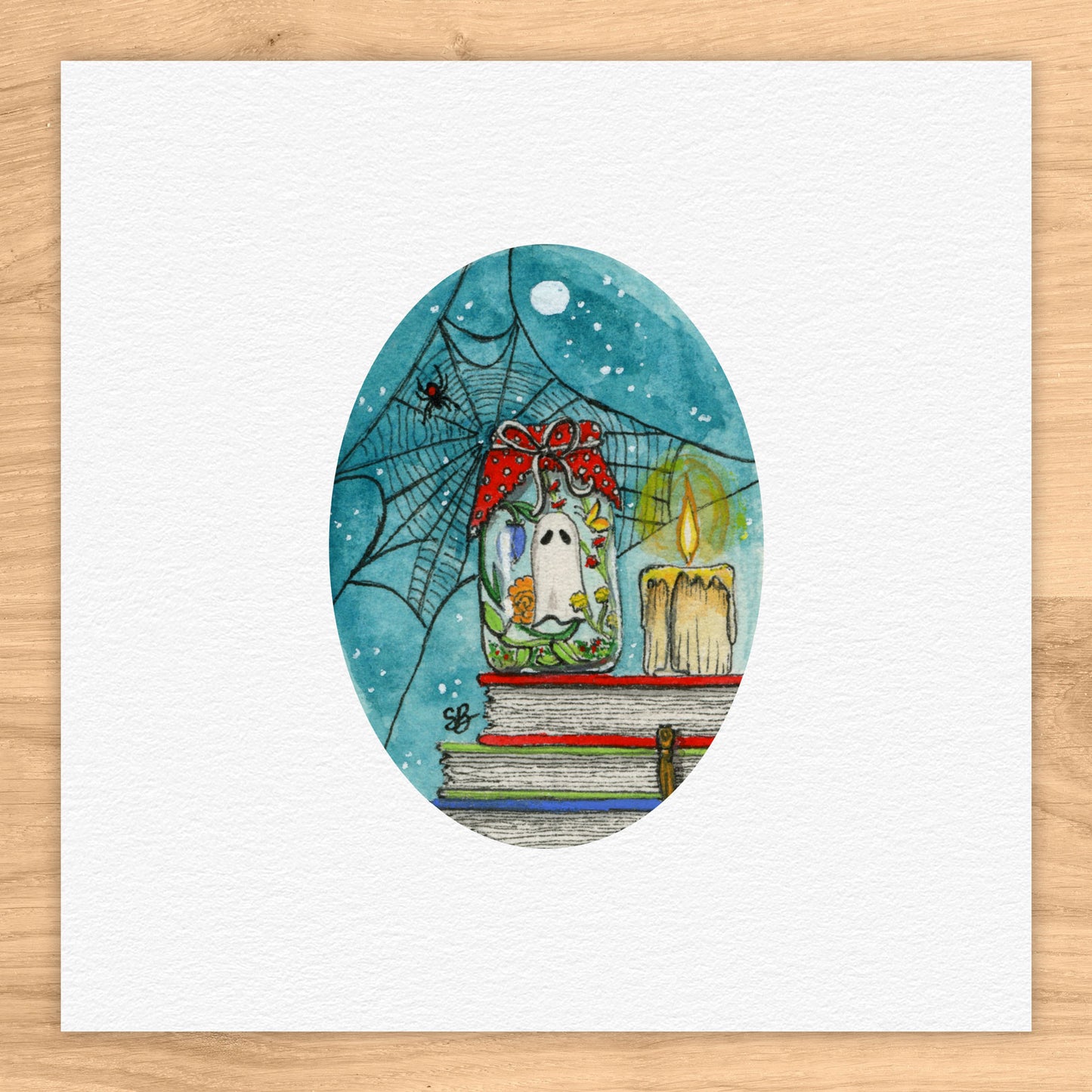 Ghost In Jar Tiny Art Watercolor Print