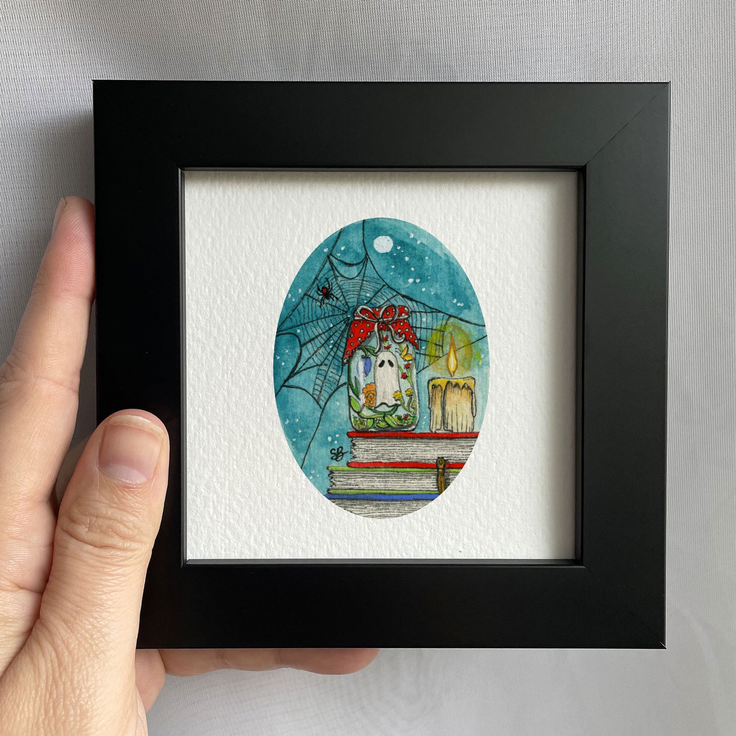 Ghost In Jar Tiny Art Watercolor Print