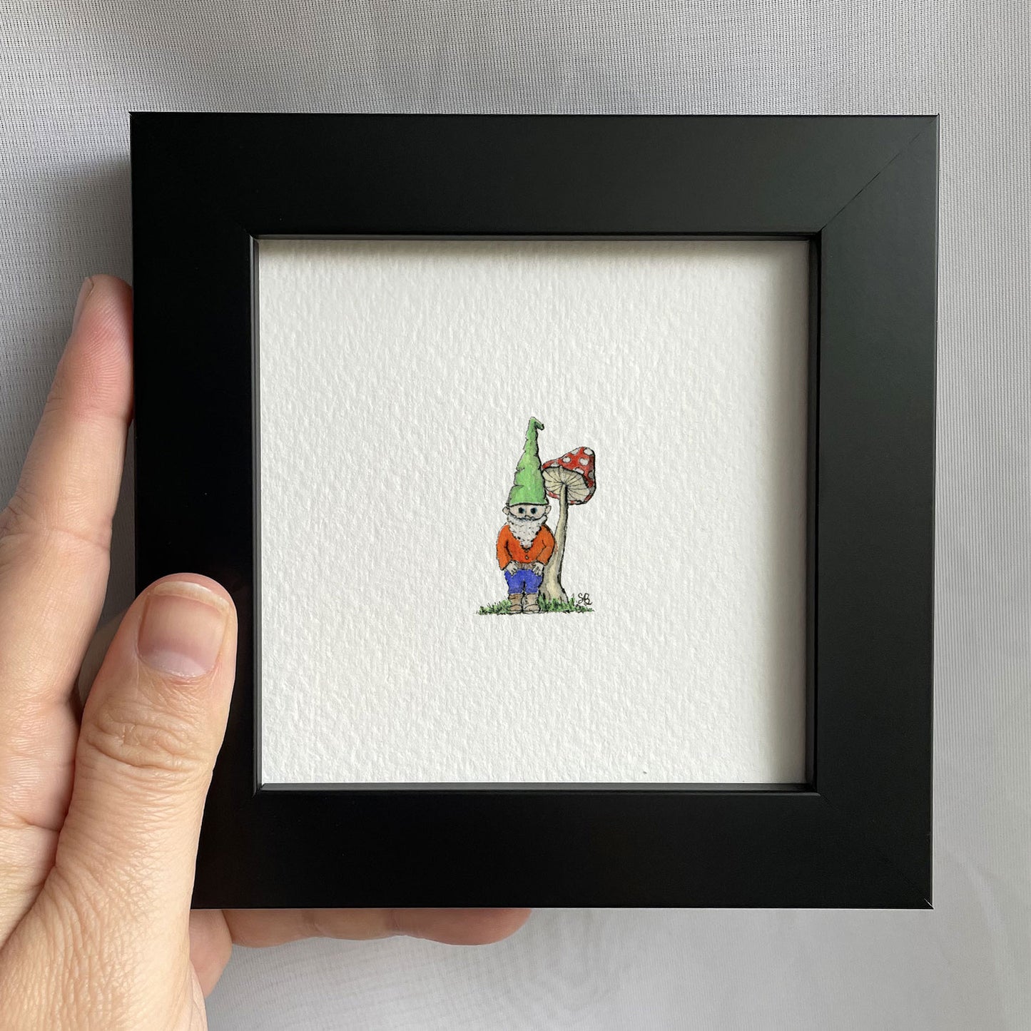 Teeny Gnome and Shroom Tiny Art Watercolor Print