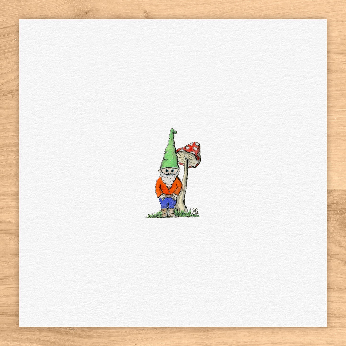 Teeny Gnome and Shroom Tiny Art Watercolor Print