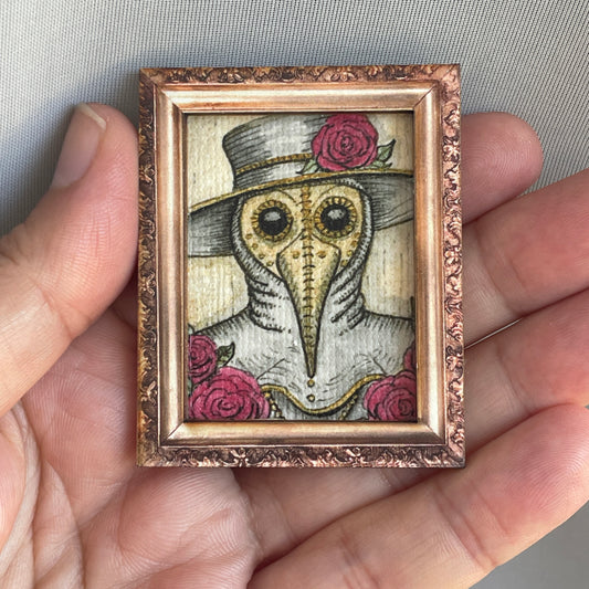 Plague Doctor with Roses Canvas Print Framed Magnet Tiny Art