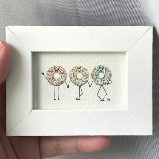 Donut Friends Original Tiny Art Watercolor Painting