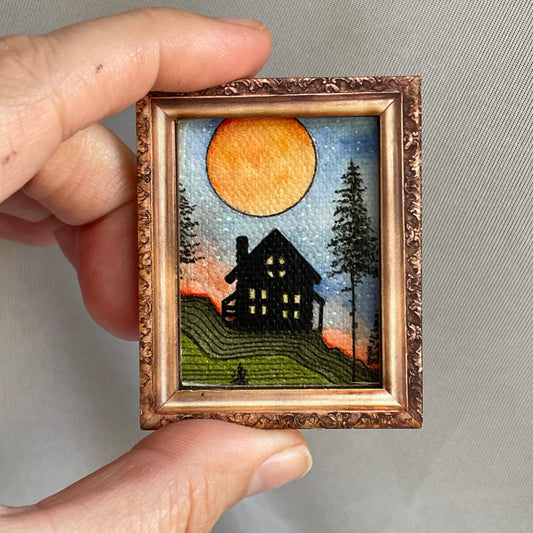 Cabin Silhouette Canvas Print Framed Magnet Tiny Art