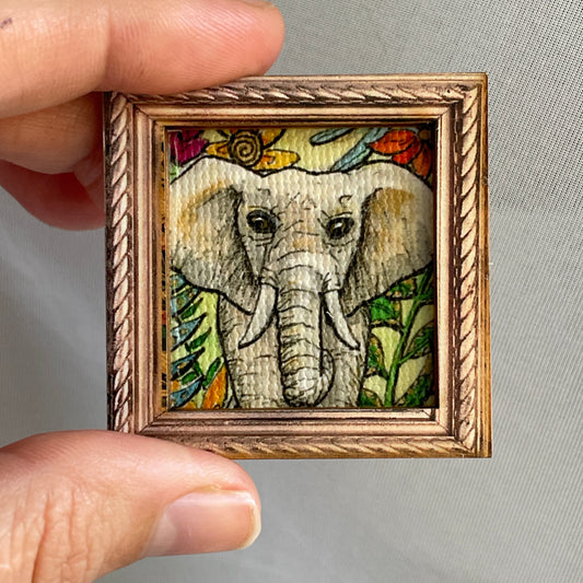 Elephant with Flora Canvas Print Framed Magnet Tiny Art