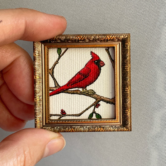 Cardinal on Branch Canvas Print Framed Magnet Tiny Art