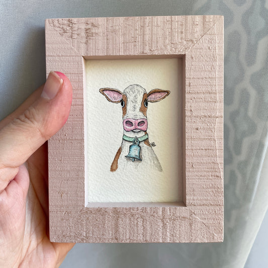 Tracey Cow Original Tiny Art Watercolor Painting