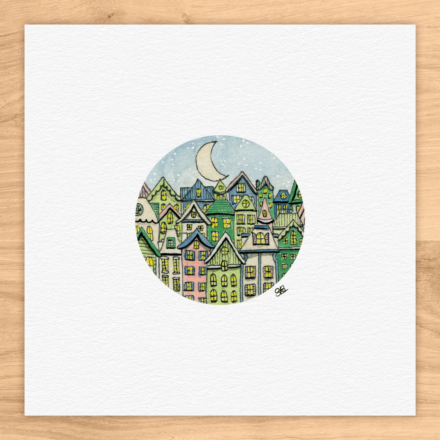 Layered City Tiny Art Watercolor Print