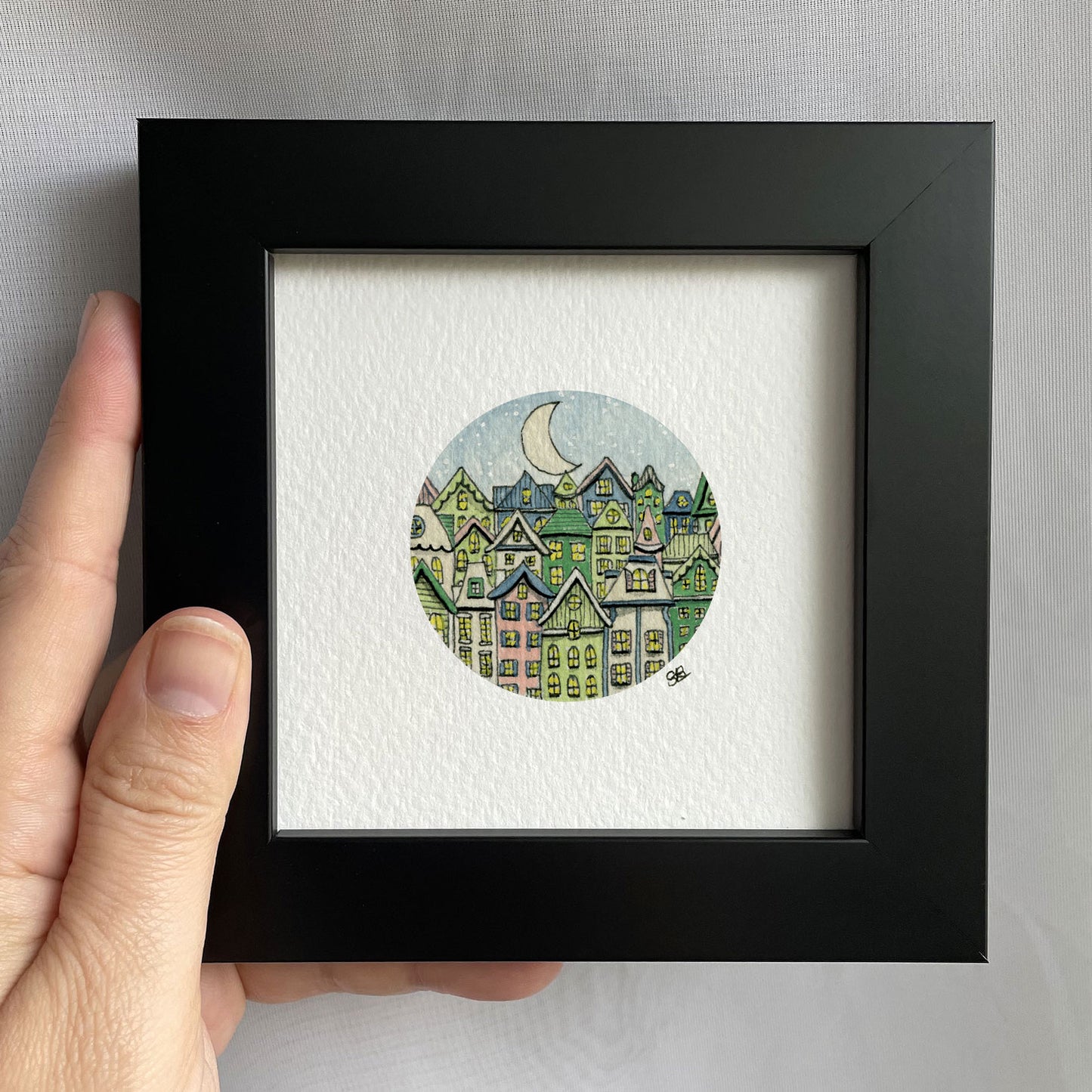 Layered City Tiny Art Watercolor Print