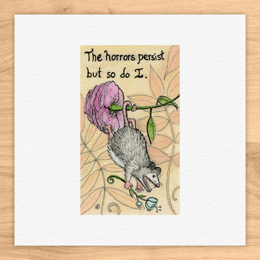 Opossum Horrors Tiny Art Watercolor Print