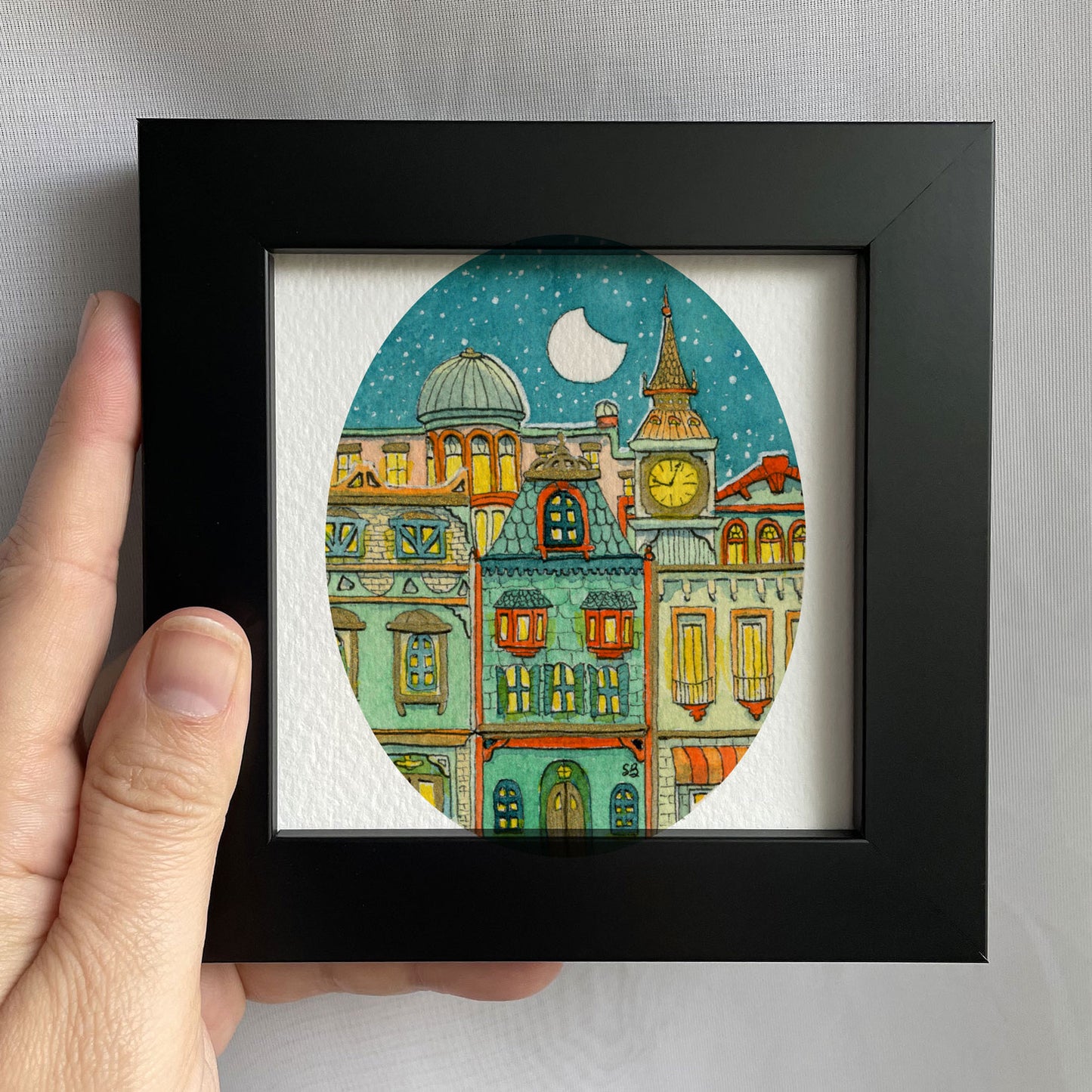 Vibrant Layered City Tiny Art Watercolor Print