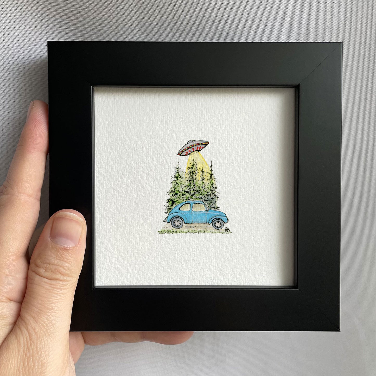 VW and UFO Tiny Art Watercolor Print